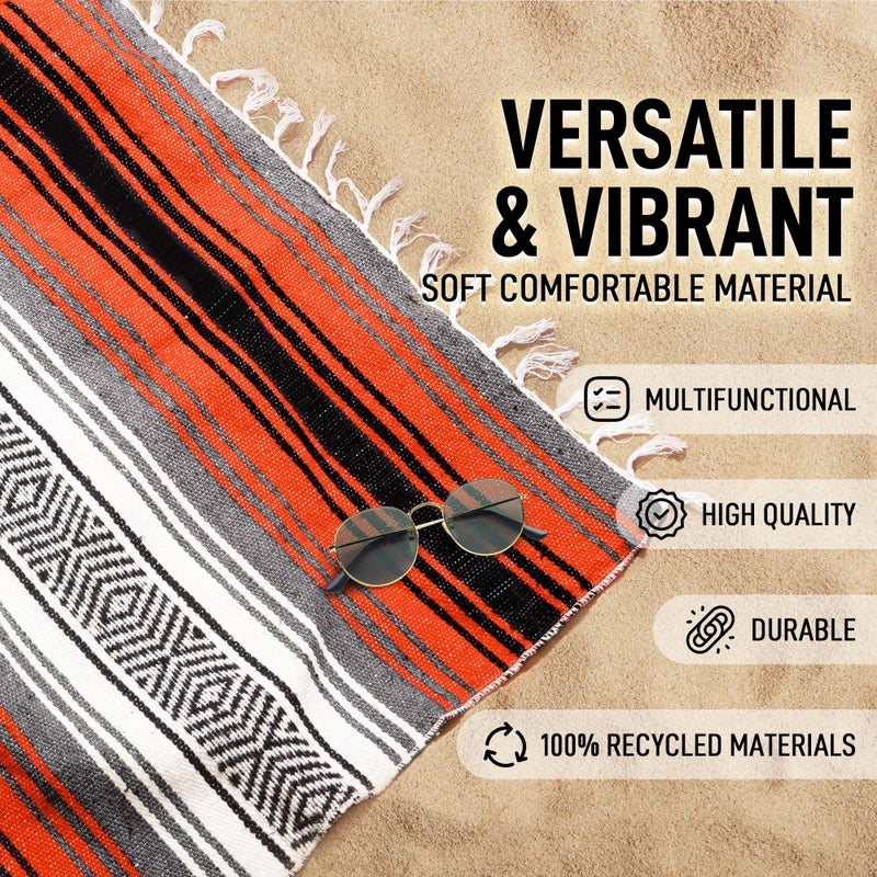 Hydration Nation Authentic Extra Large Mexican Blanket (70"x50") - Handwoven Yoga, Serape - Artisanal Falsa, Beach, Camping, Picnic, Outdoor(Orange) - Image 5